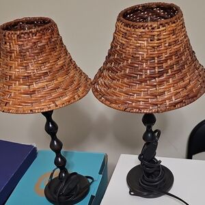 Woven Rattan 16'  Lamps with Black Base